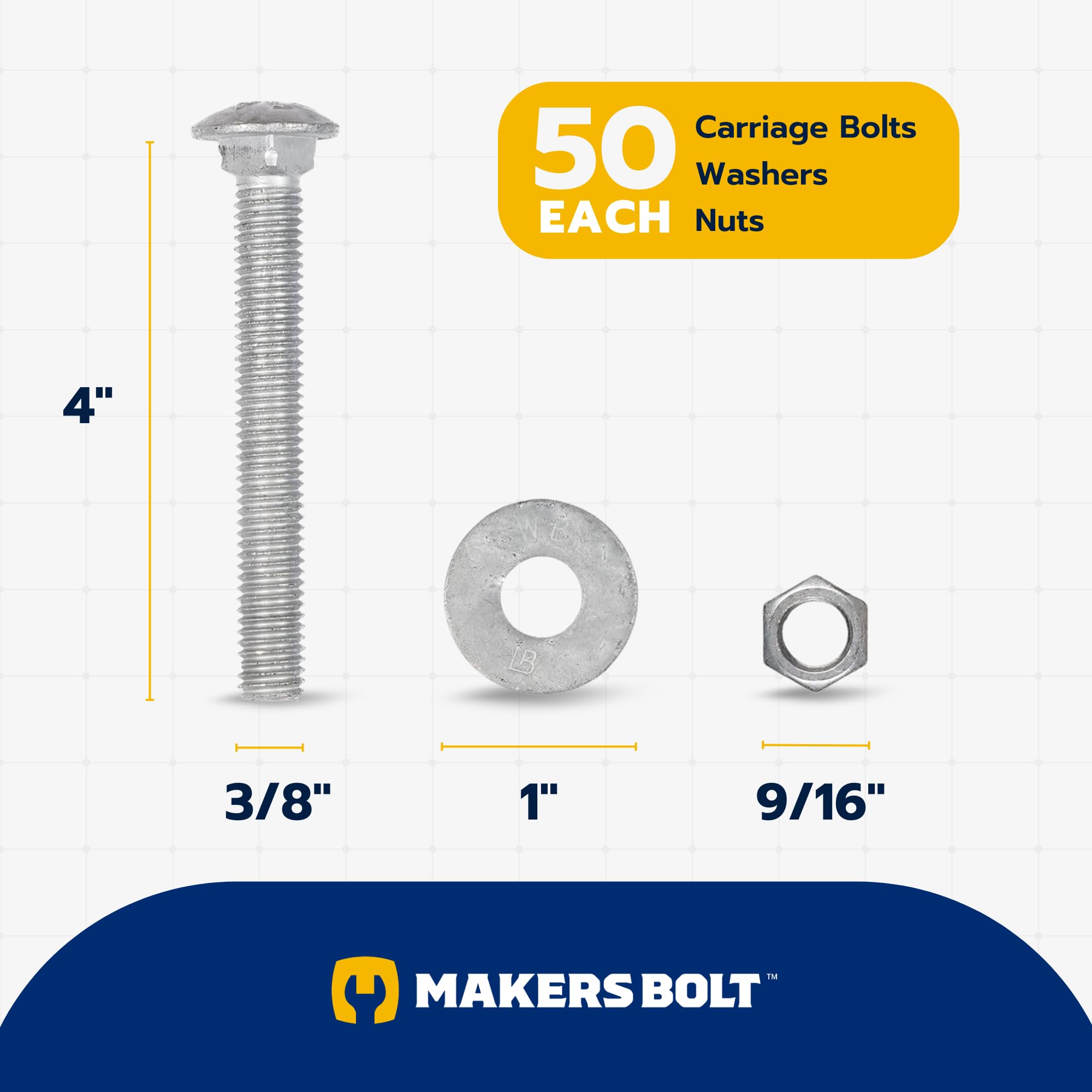 Galvanized Carriage Bolts - 50 Pack for Outdoor Projects -2