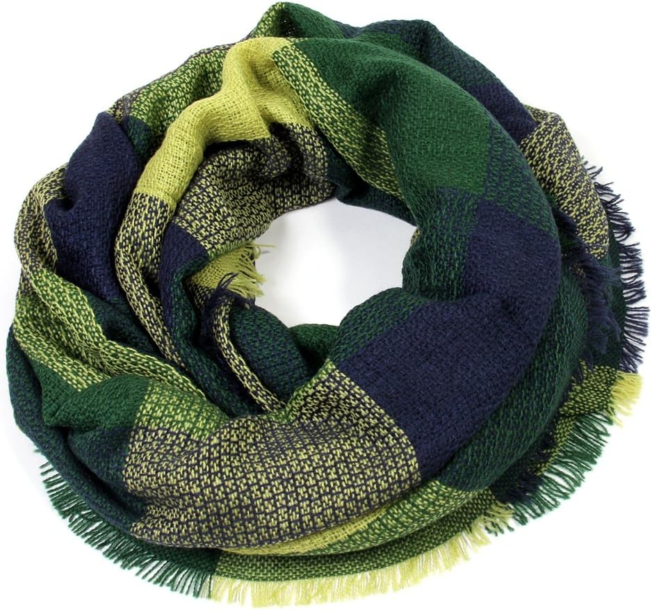 Scarfand's Plaid & Tartan Winter Infinity Scarf Wraps (Block Colors (Gn & Ye))
