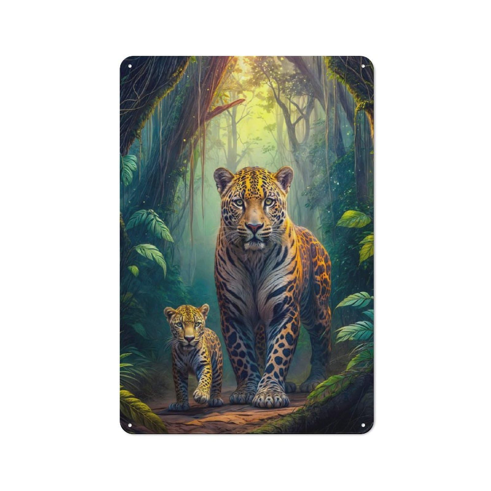 Junmoney Jungle Jaguar Family Industrial Metal Sign 30X20cm, Clean Industrial Loft Wall Plaque For Modern Home, Workshop, Office Or Cafe