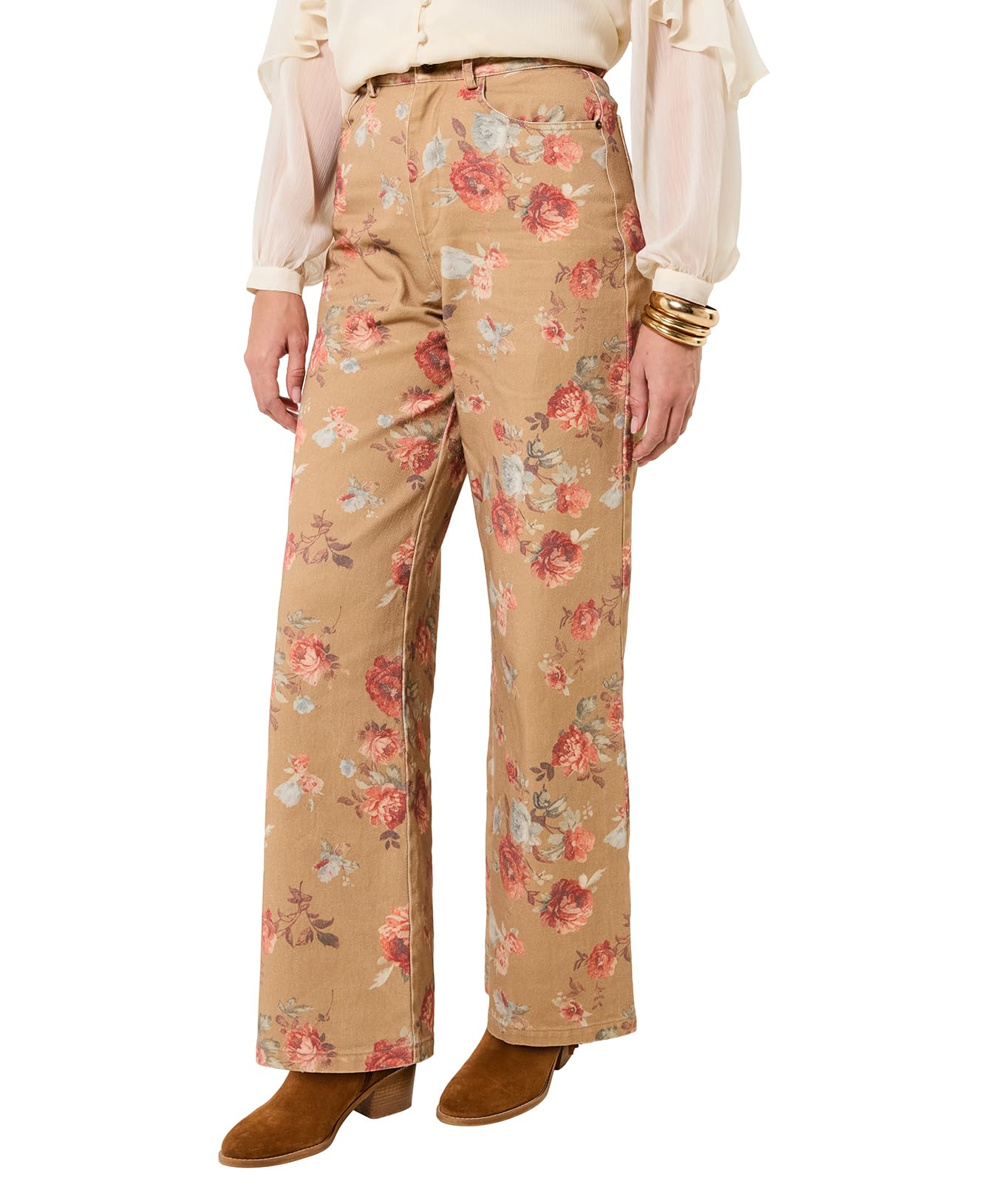 Isla Printed Floral Wide Leg Jeans Size 12 Brown   Women's