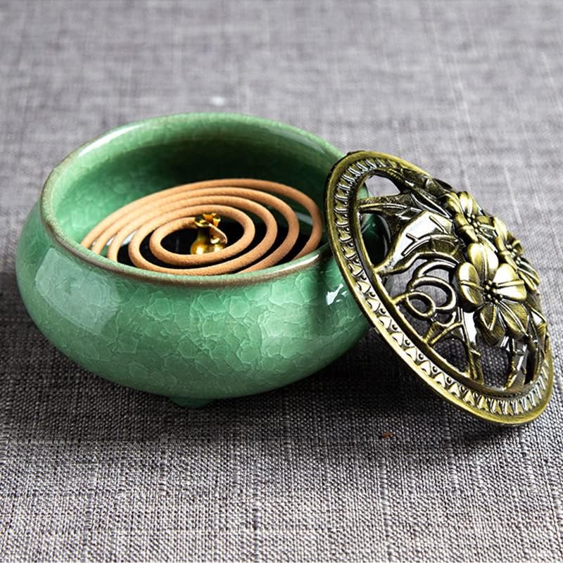 Miniatura 4 de Quemador de incienso de cerámica colorido agrietado con hielo, soporte de incienso para el hogar, base de incienso con bobina de cono de Buda Zen