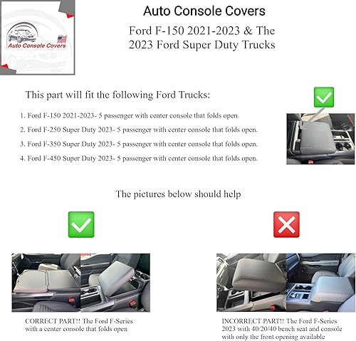 Vista 2 de Auto Console Covers - Se adapta al Ford F-250 Super Duty 2023-2025 Funda de tapa de reposabrazos de consola central impermeable de tela de neopreno