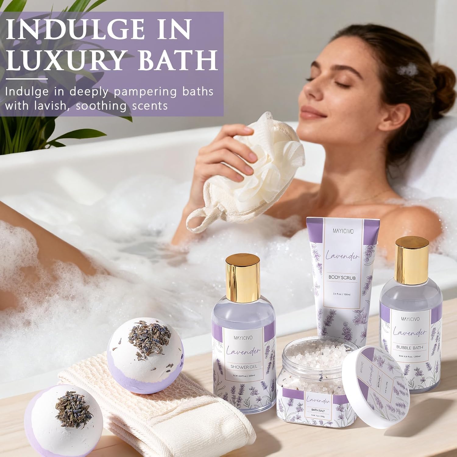 Birthday Gifts for Women, Lavender Relaxing Spa Gift Baskets for Women Self Care Package Bath Gift Set, Home Bath and Body Kit Pamper Valentines Day Gifts for Her Womens Mom Friends Wife Girlfriend - Image 8