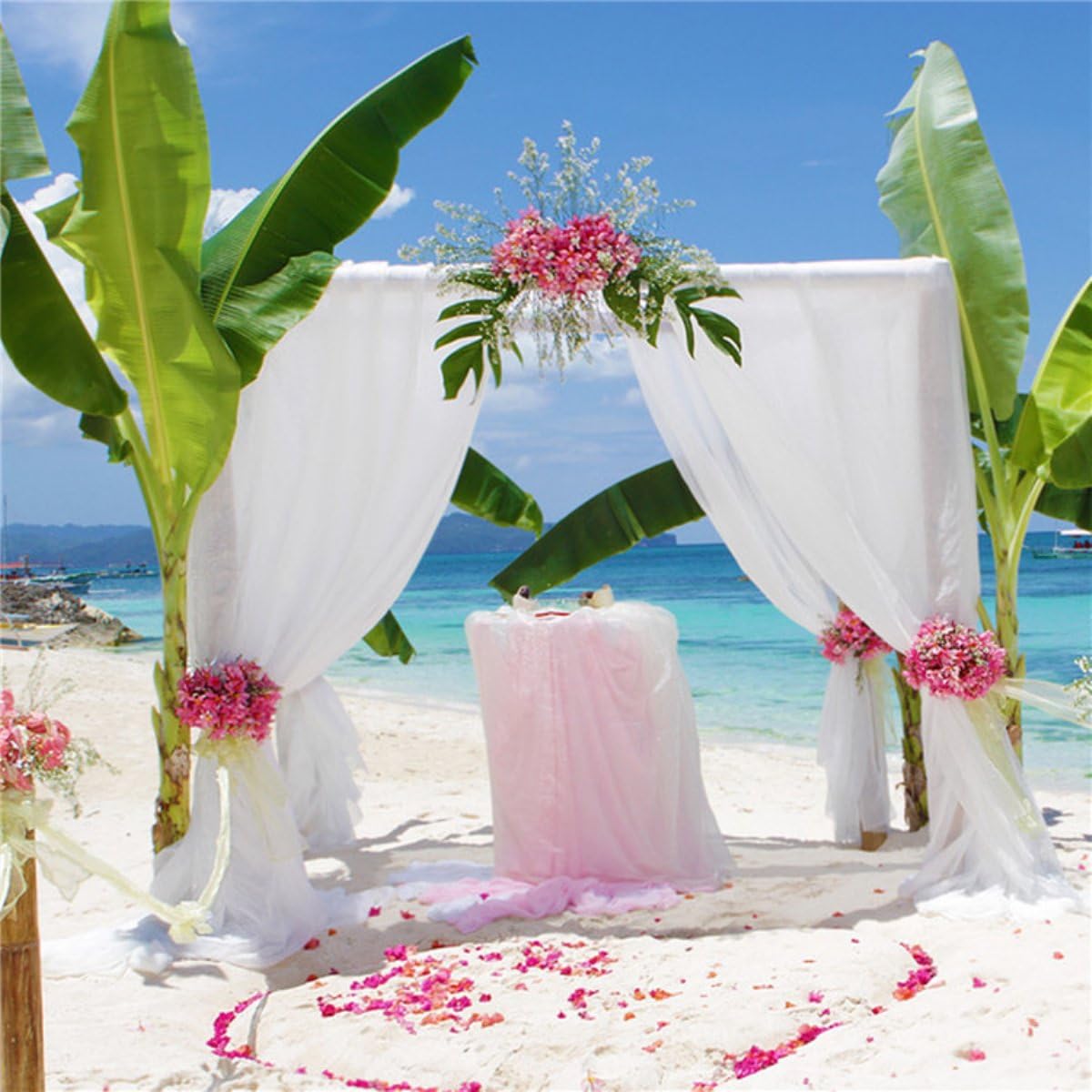 Chiffon-Vorhänge für Hochzeiten, romantische Brautbogen-Vorhänge aus 100D leichtem Stoff, dekorativer Hintergrund für Partydekoration und Hochzeitsort (Hellrosa, 1,5 x 3 m, 2 Stück)