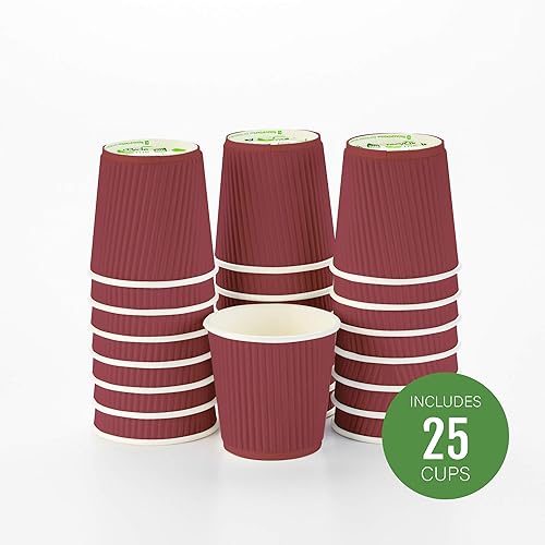 Miniatura 2 de Tazas para café de papel aislado, pared ondulada, kraft, 12 onzas - Caja de 25 unidades - tapas a juego RWA0360B, RWA0360W, RWA0328LG, RWA0328GR,