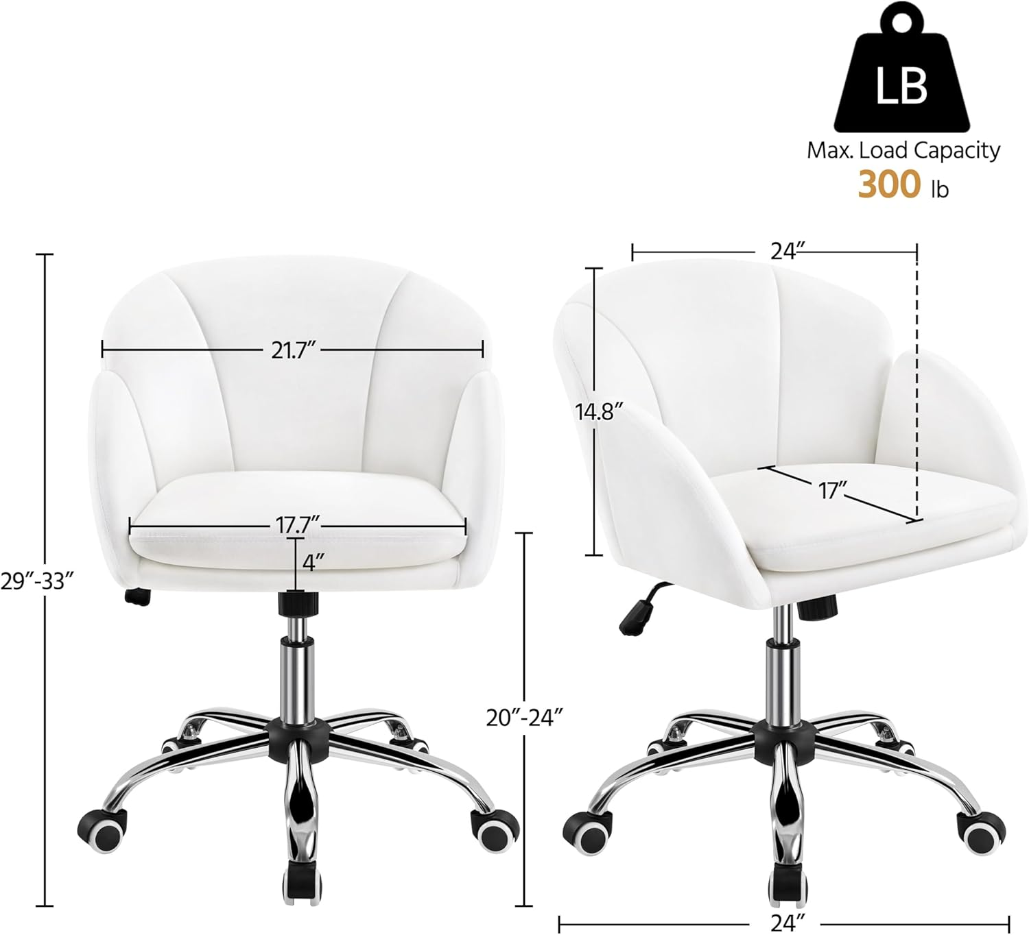 Yaheetech Cute Desk Chair for Home Office, Adjustable Vanity Chair Modern Upholstered Chair Swivel Rolling Task Chair with Armrests for Work, Study, Living Room, Bedroom, Snowy