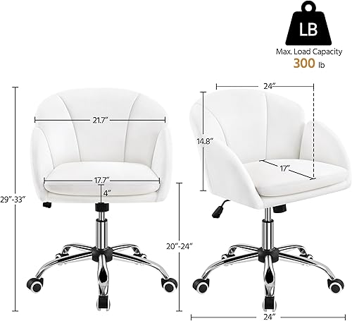 Miniatura 3 de Yaheetech Bonita silla de escritorio para oficina en casa, silla de tocador ajustable, moderna silla tapizada, giratoria con reposabrazos para