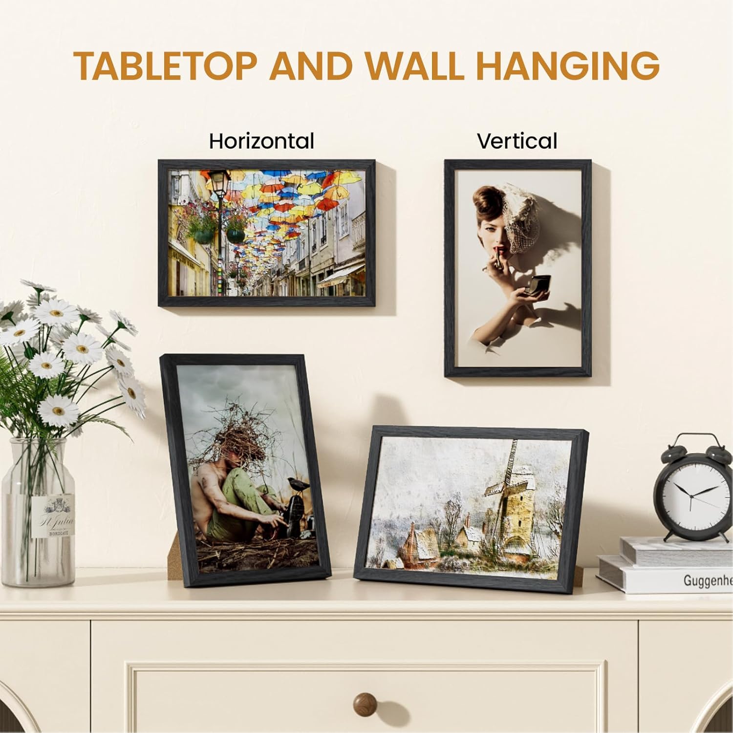 7x11 Picture Frame,Solid Oak Wood 7"x11" Photo Frame, Black Color Tempered Real Glass 7 by 11 Wooden Frames with No Mat,11x7 Picture Frames for Wall or Tabletop Display