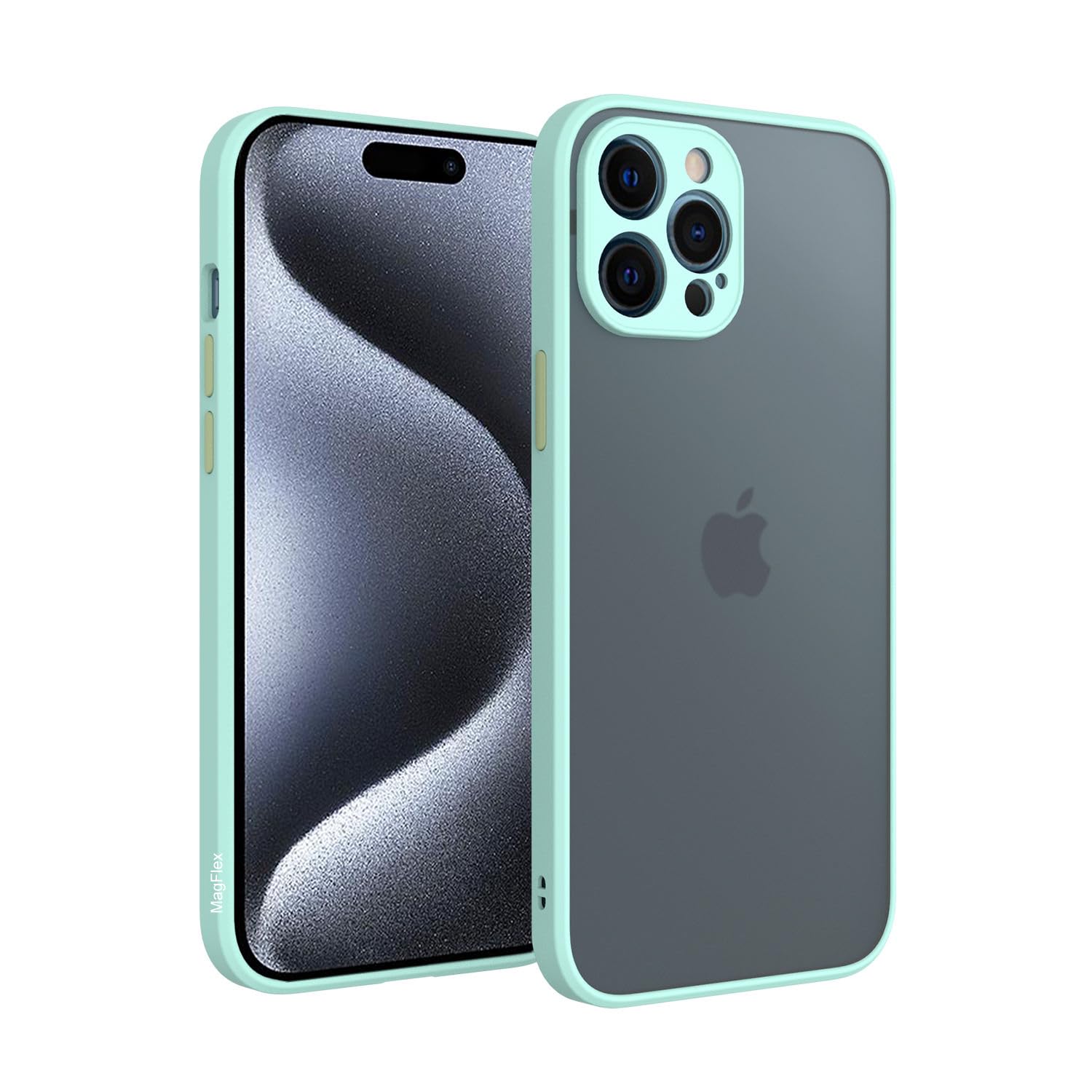 MagFlex Designed for iPhone 15 Pro Max 6FT Military Grade Drop Tested, Anti-Fingerprint Anti-Scratch Translucent Matte Back with Soft TPU Anti-Slip Silicon Material Phone Case (Cyan)
