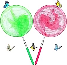 虫取り網 2色 2本入り 魚取り網 昆虫ネット 軽量 調節可能 5段伸縮 昆虫採集 水陸両用網 子供用虫取りアミ 屋外ツール トンボ 蝶 小魚の捕獲に適しています (グリーン+ピンク)