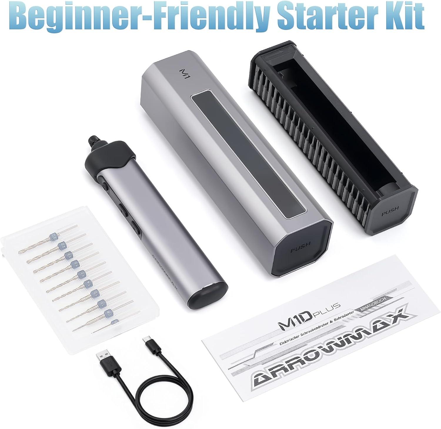 AM ARROWMAX Mini Electric Screwdriver & Drilling Adapter, 600RPM Precision Screwdriver | Mini Electric Drill 2 in 1 Tool Set, 70 Bit, 5 Torque Settings, Power Screwdriver for Phones Watch Laptops