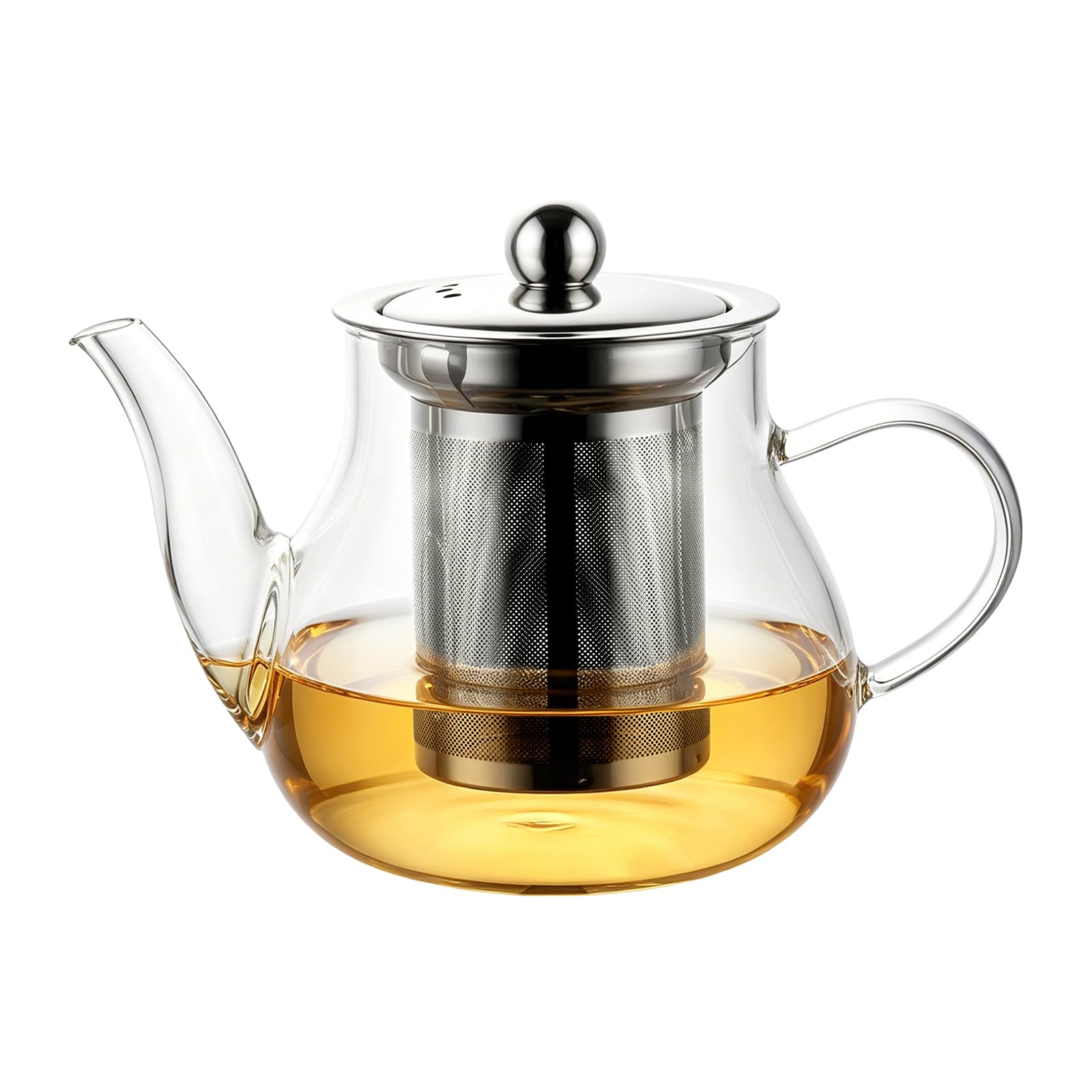 LEWKOO Glass Teapot 400ml Borosilicate Glass No Drip Spout Stainless Still