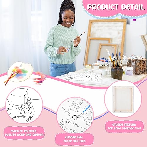 Miniatura 3 de Sherr Paquete de 15 lienzos de pintura predibujados estirados de algodón Afro Queen de 8 x 10 pulgadas con 15 tiras de pintura acrílica y 45