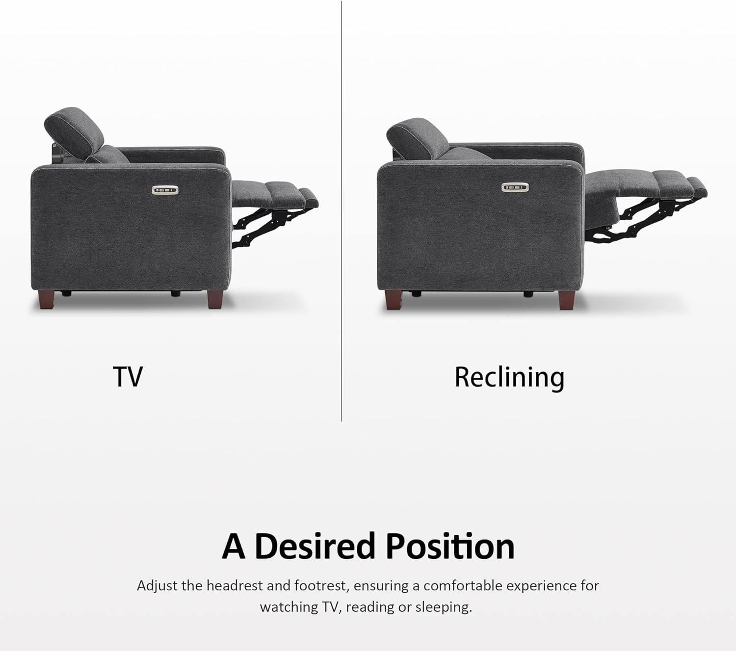 MCombo Zero Wall Recliner Chair, Wall Hugger Power Recliner Chair with Adjustable Headrest, High Wood Leg, USB & Type C Dual Charge Ports, for Living Room, Small Spaces, HL128 (Textile, Dark Grey)