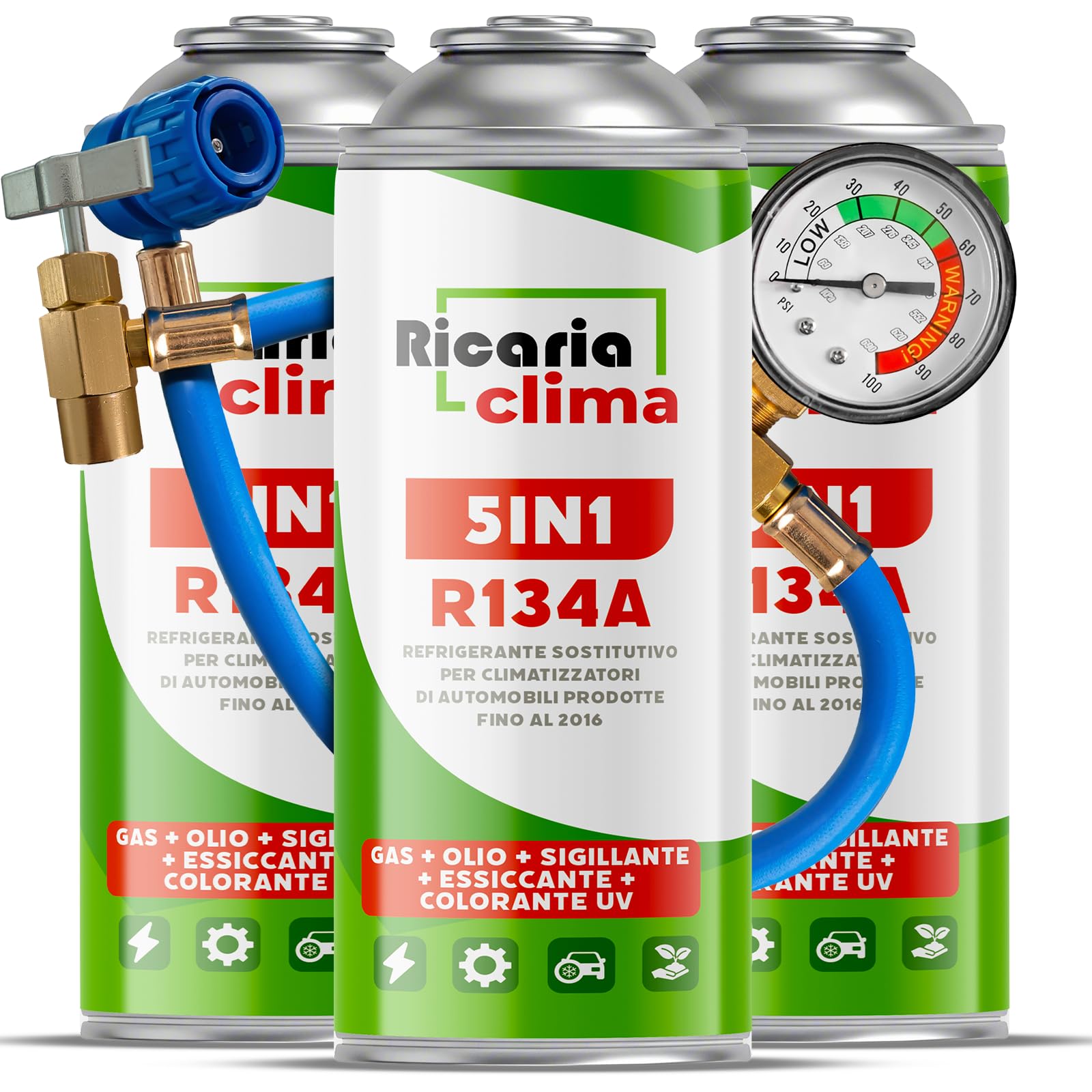 5 en 1 – Refrigerante R134a + Manguera de 235 g para Aire Acondicionado de Coche con Aceite, sellador de Fugas, trazador UV y deshidratante – Protege el compresor — view 7