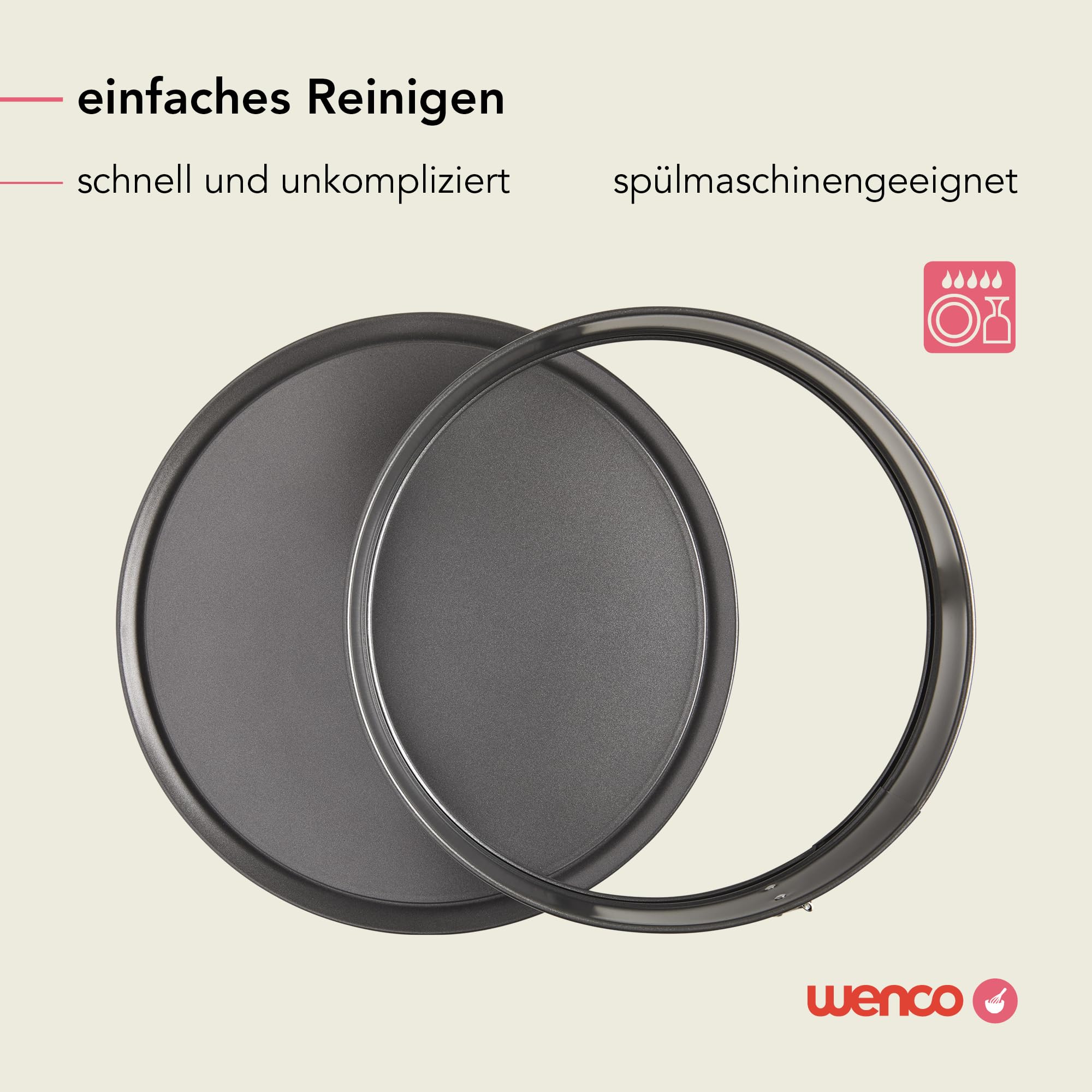 wenco Molde desmontable de 28 cm de diámetro, molde redondo de acero antiadherente, borde a prueba de fugas, 7,5 cm de alto, perfecto para tartas, tartas y quiches, cierre ergonómico de acero