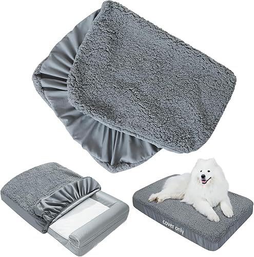 Juego de 2 fundas para cama de perro, de felpa suave, lavables, impermeables, para cama de mascotas, color gris, 36 x 27 pulgadas, para perros y