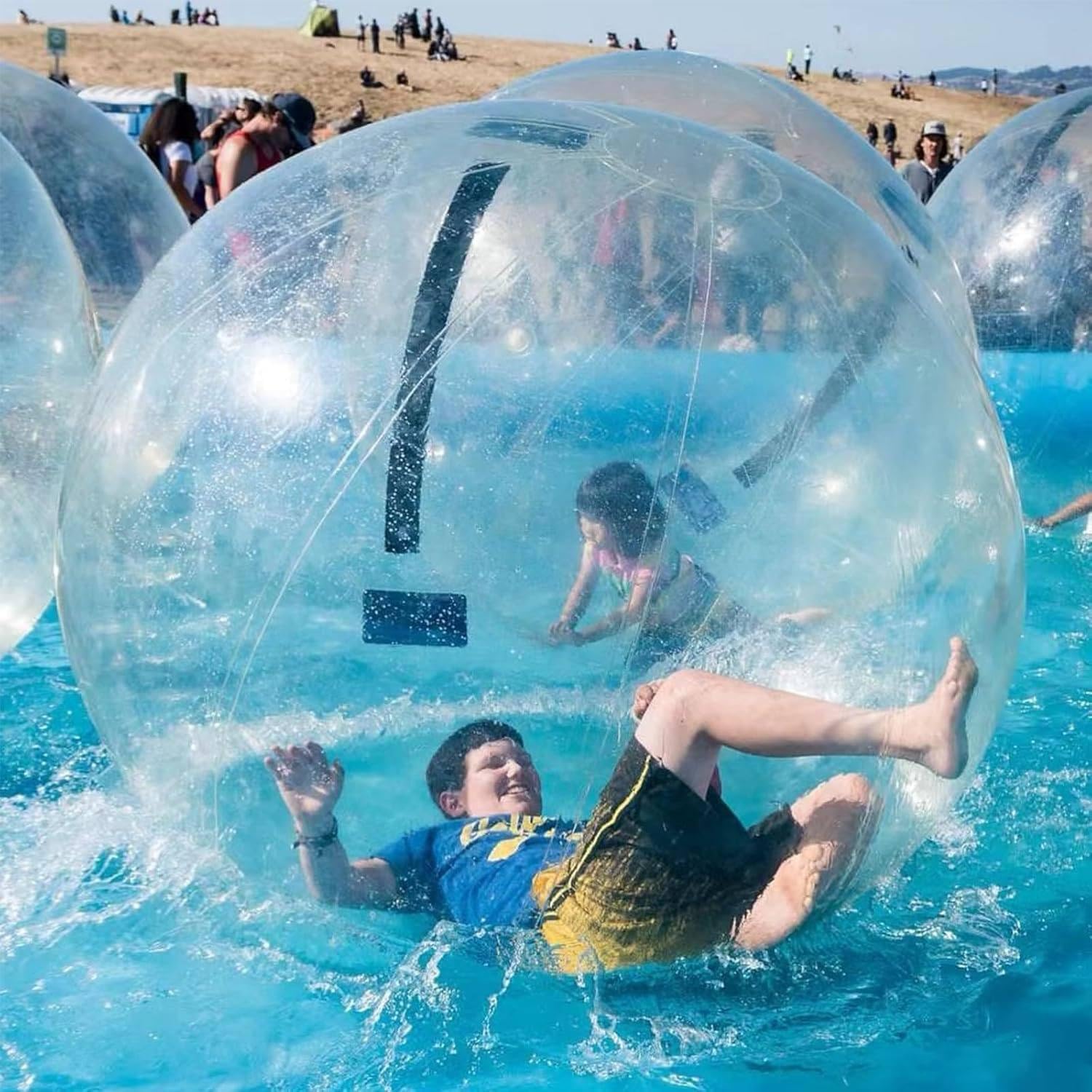 Palla da passeggio per acqua con pompa ad aria, palla galleggiante trasparente gonfiabile per piscina, piscina, intrattenimento acquatico, palla gonfiabile in PVC, per piscina/lago/fiume (diametro 2,2