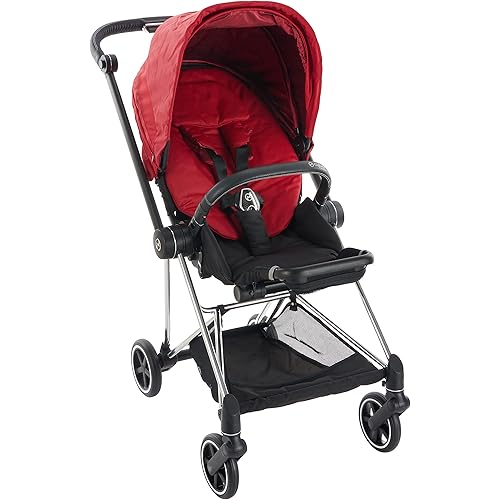 Cybex Mios 2 Complete Stroller, One-Hand Compact Fold, Reversible Seat, Smooth Ride All-Wheel Suspension, Extra Storage, Adjustable Leg Rest, True Red Seat with Chrome/Black Frame