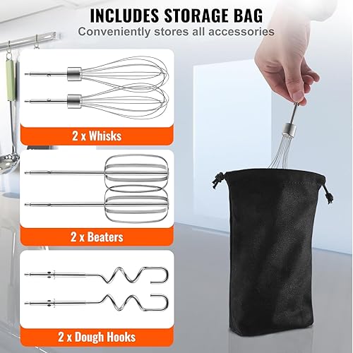 Miniatura 4 de VEVOR Batidora de mano eléctrica digital, 5 velocidades, 200 W, batidora eléctrica portátil de mano, con batidores Turbo Boost, ganchos para masa,