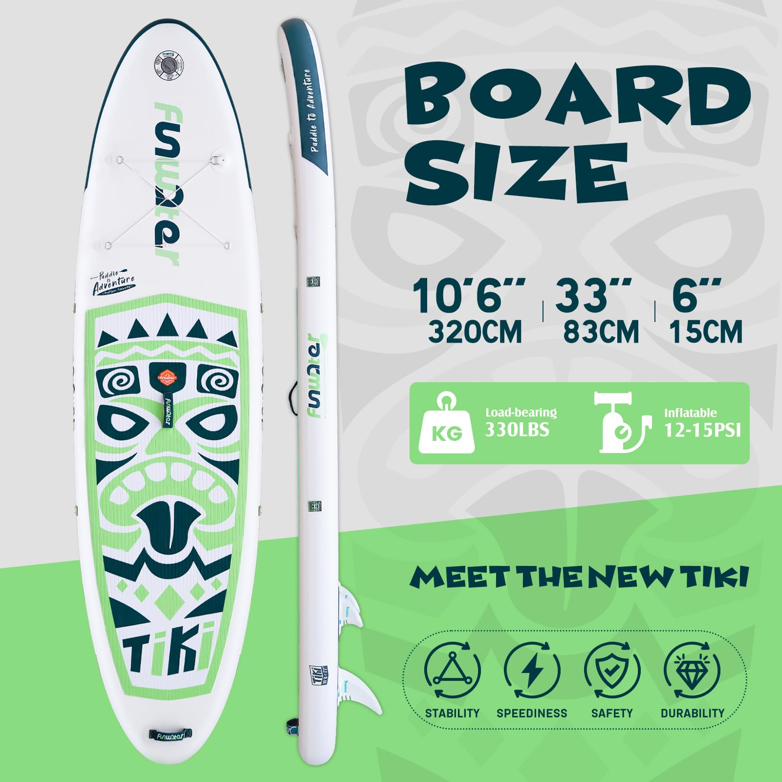 FunWater SUP Gonfiabile Stand Up Paddle Board Tavole da SUP Gonfiabili Adulti Tavola da Surf con Accessori Pompa a Mano,Pagaia,3 Pinne