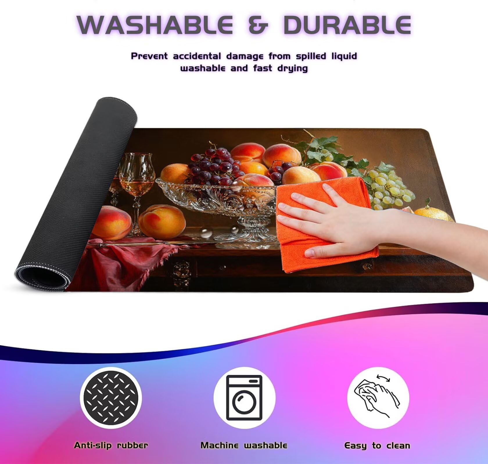 Grand Tapis de Souris Gamer 1600x800mm,Tapis de Souris Nourriture Tapis de Souris Gaming,Tapis Souris Fruit Tapis Bureau Antidérapant Imperméable,Mouse Pad Bords Cousus,Accessoire Gaming X1-1144