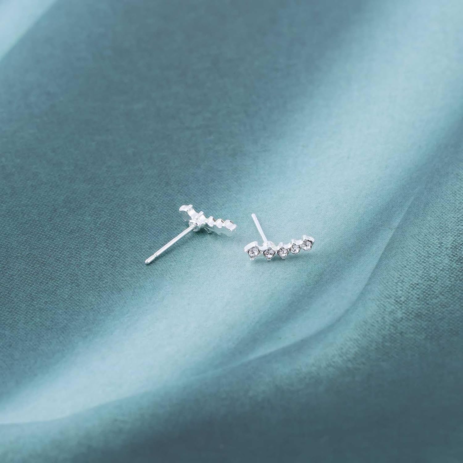 Boho Crystal Ear Climber Earrings Cubic Zirconia Crawler Earrings Gold Small Rhinestone Earrings Sparkling Cz Stud Earrings Vintage Minimalist Earrings Jewelry for Women - Image 4