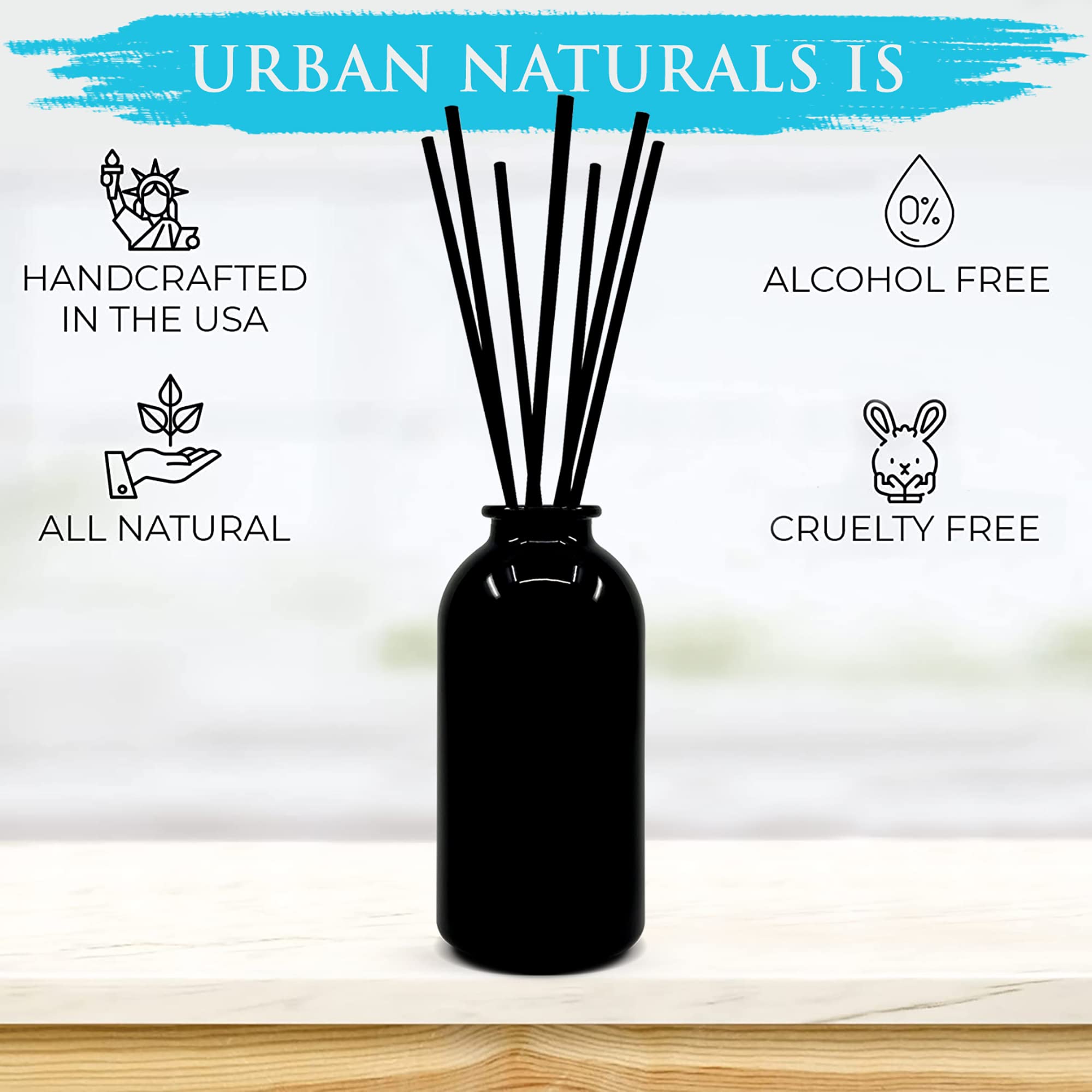 Urban Naturals Juego de difusor de varillas de niebla oceánica y sal marina | Hecho con aceites esenciales y botánicos reales | Ambientador decorativo para habitaciones grandes | Hermosa decoración
