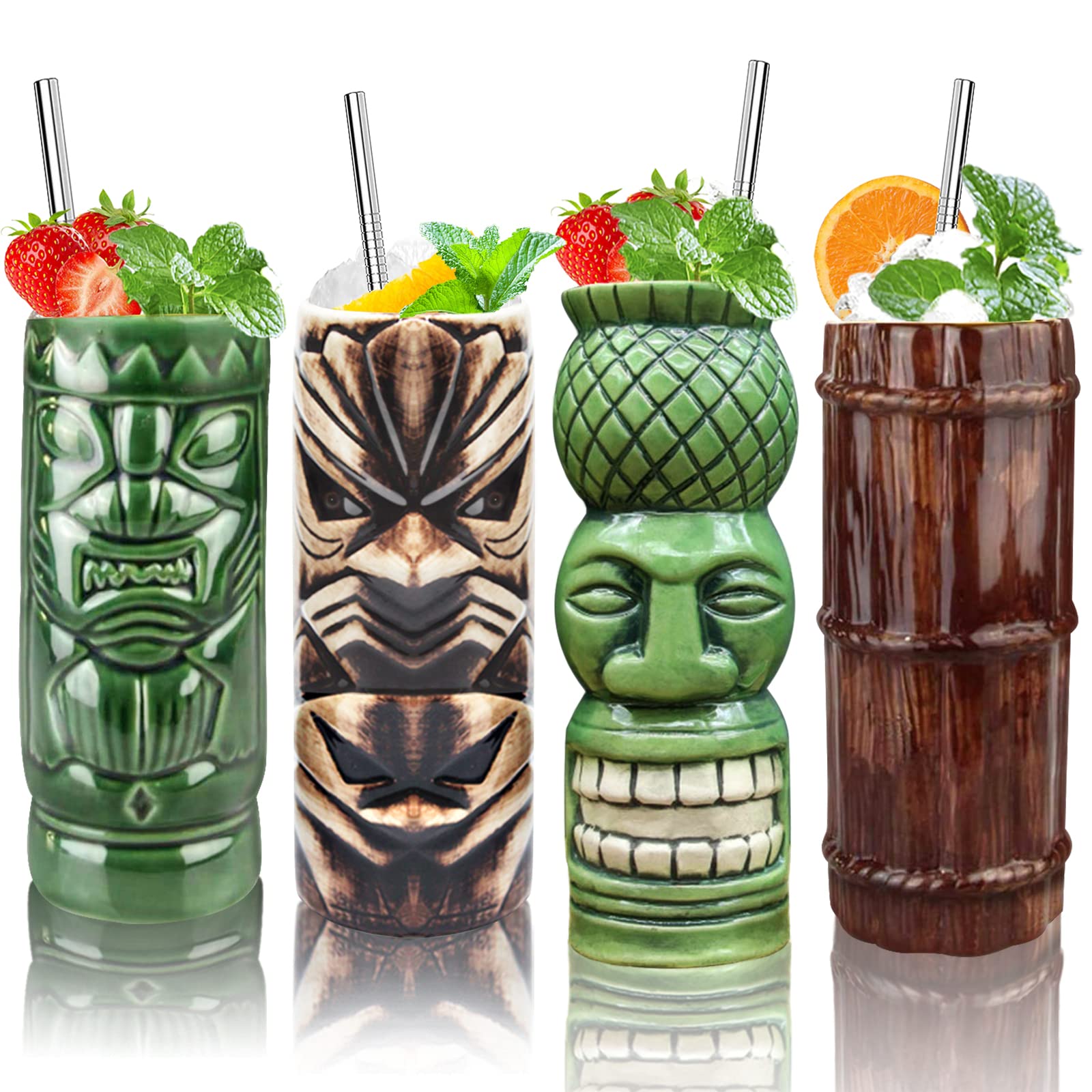 Buy Tiki Glasses Tiki bar Accessories Set of 4 Tiki Mugs Large