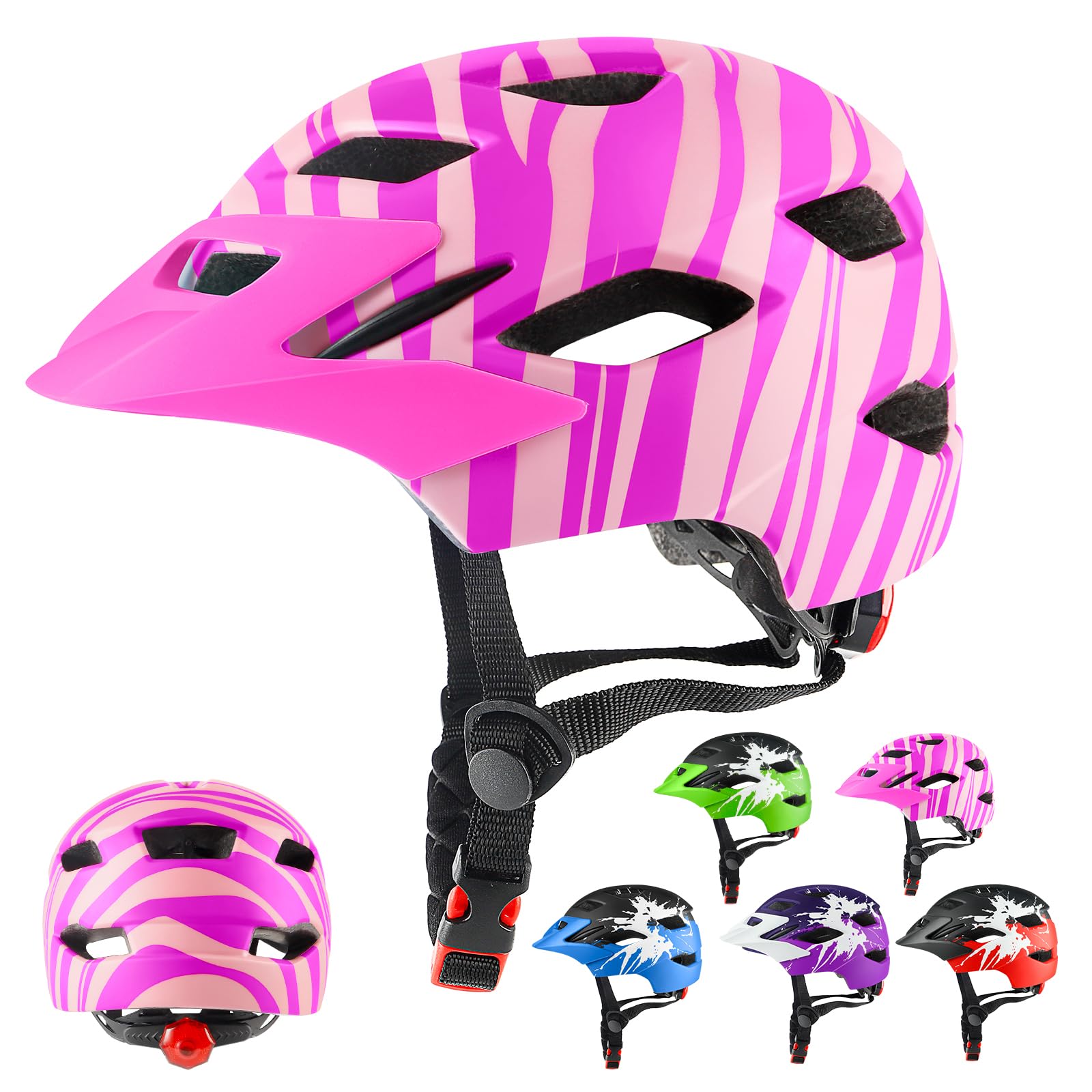 RaMokey Fahrradhelm Kinder, Fahrradhelm mit Licht für Kinder Leichter Kinderhelm mit Verstellbares Zifferblatt für Mädchen und Jungs 50-56CM (ab 5-14Jahre)