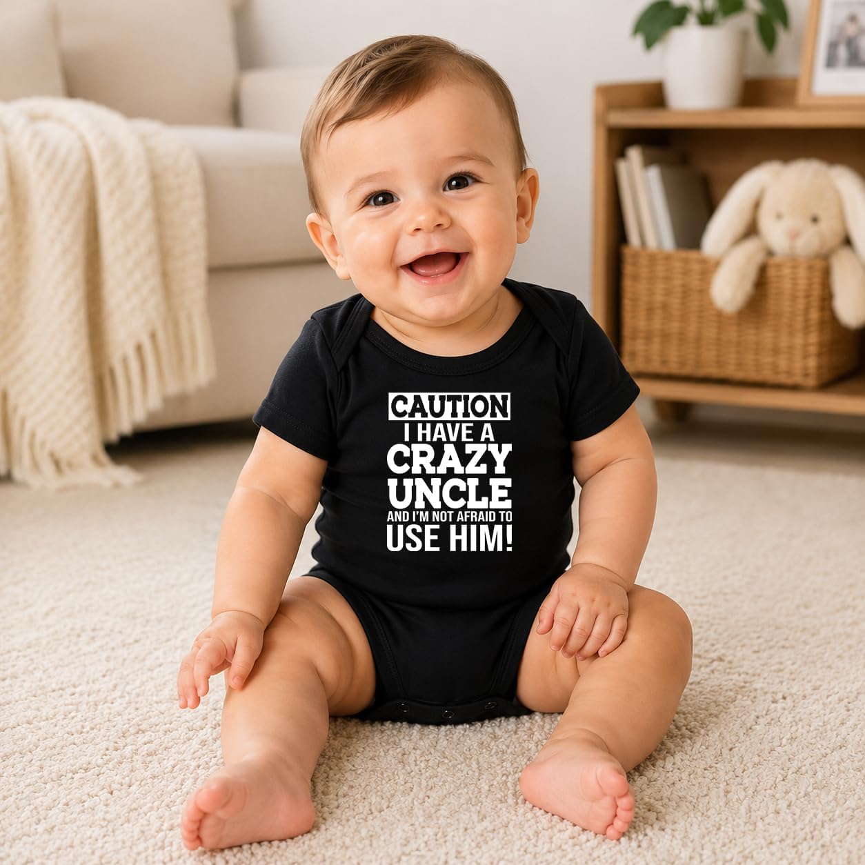 CBTwear Caution I Have a Crazy Uncle Funny Baby Bodysuit image 2