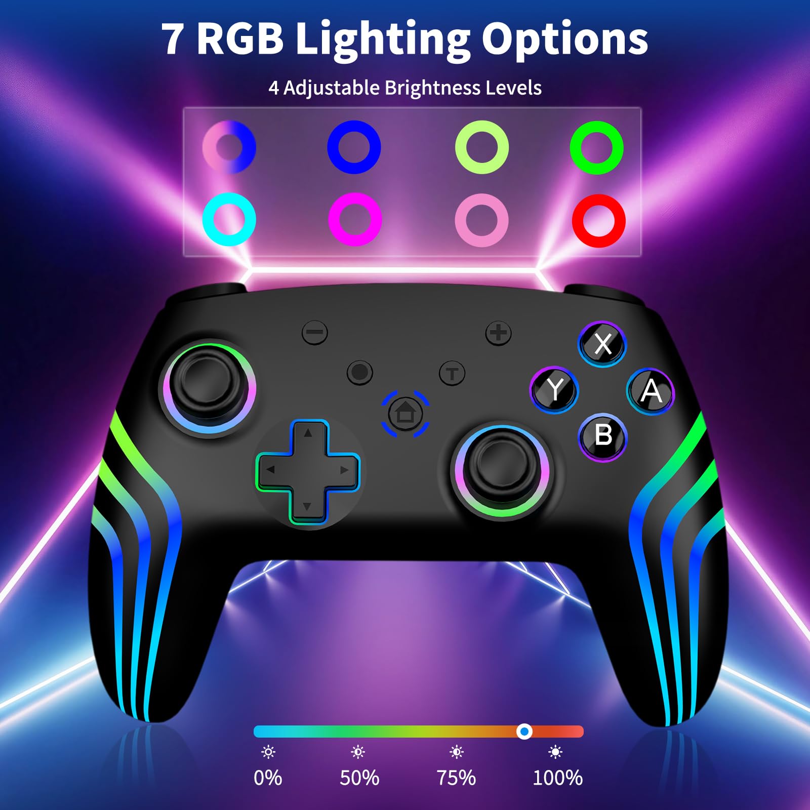 Mandos para Switch 2 (2 unidades) con estación de carga, mandos para Switch 2/Switch/Lite/OLED/PC, mandos Pro para Switch con RGB/activación/eje giroscópico/doble vibración/turbo/captura de pantalla