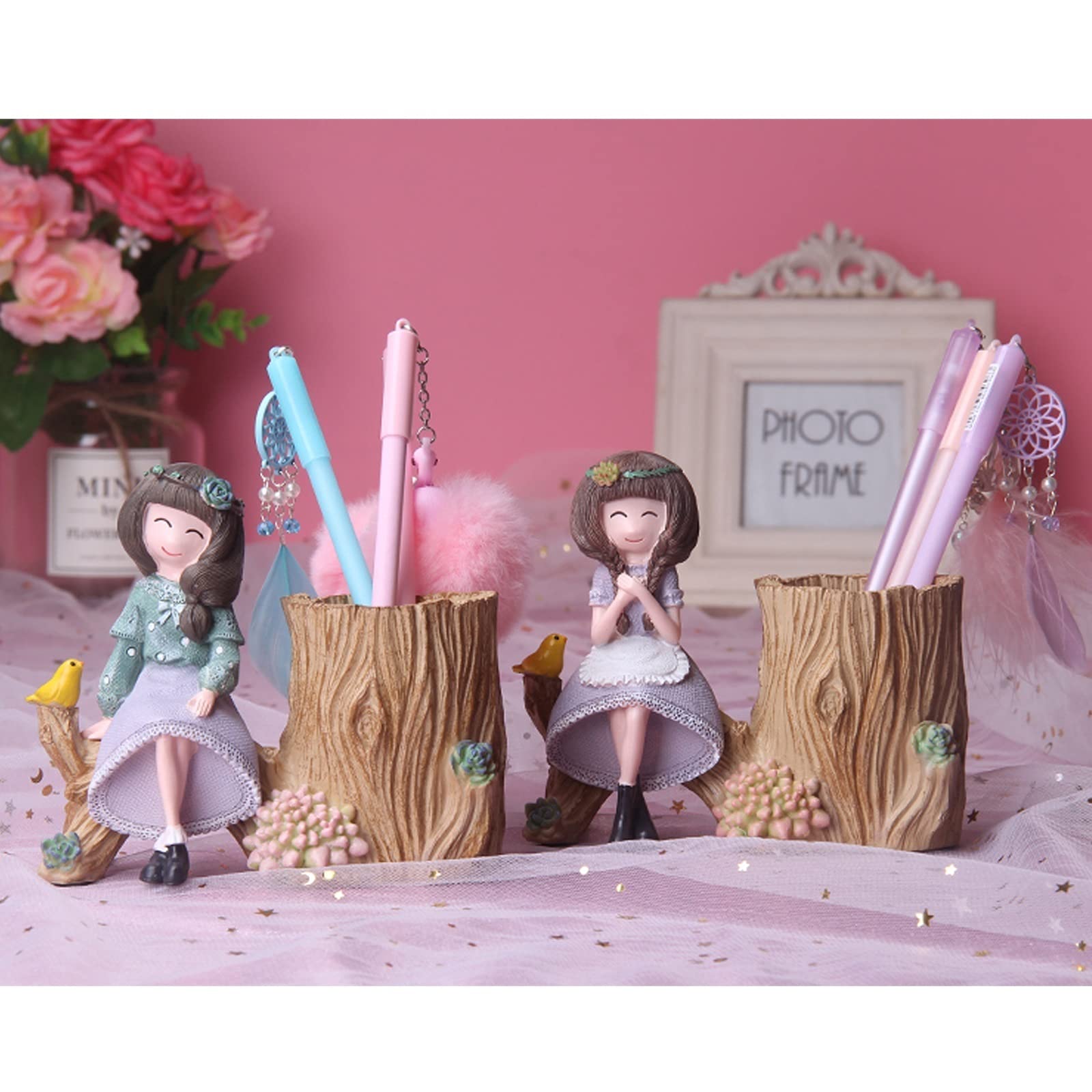 pojemnik na pędzle Creative Fashion Małe świeże długopis uchwyt biurko Organizator Box Resin Ołówek Uchwyt Biurko Schludny Pióro Uchwyt na biurko Kreatywne i przydatne pojemnik na długopisy(A)
