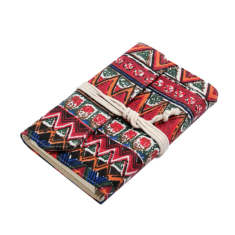1Pcs Fashion Cloth Cover Notebook Simple Vintage Planner Travel Diary Notepad Stationery Size Large (NB128, Bohemian Red)