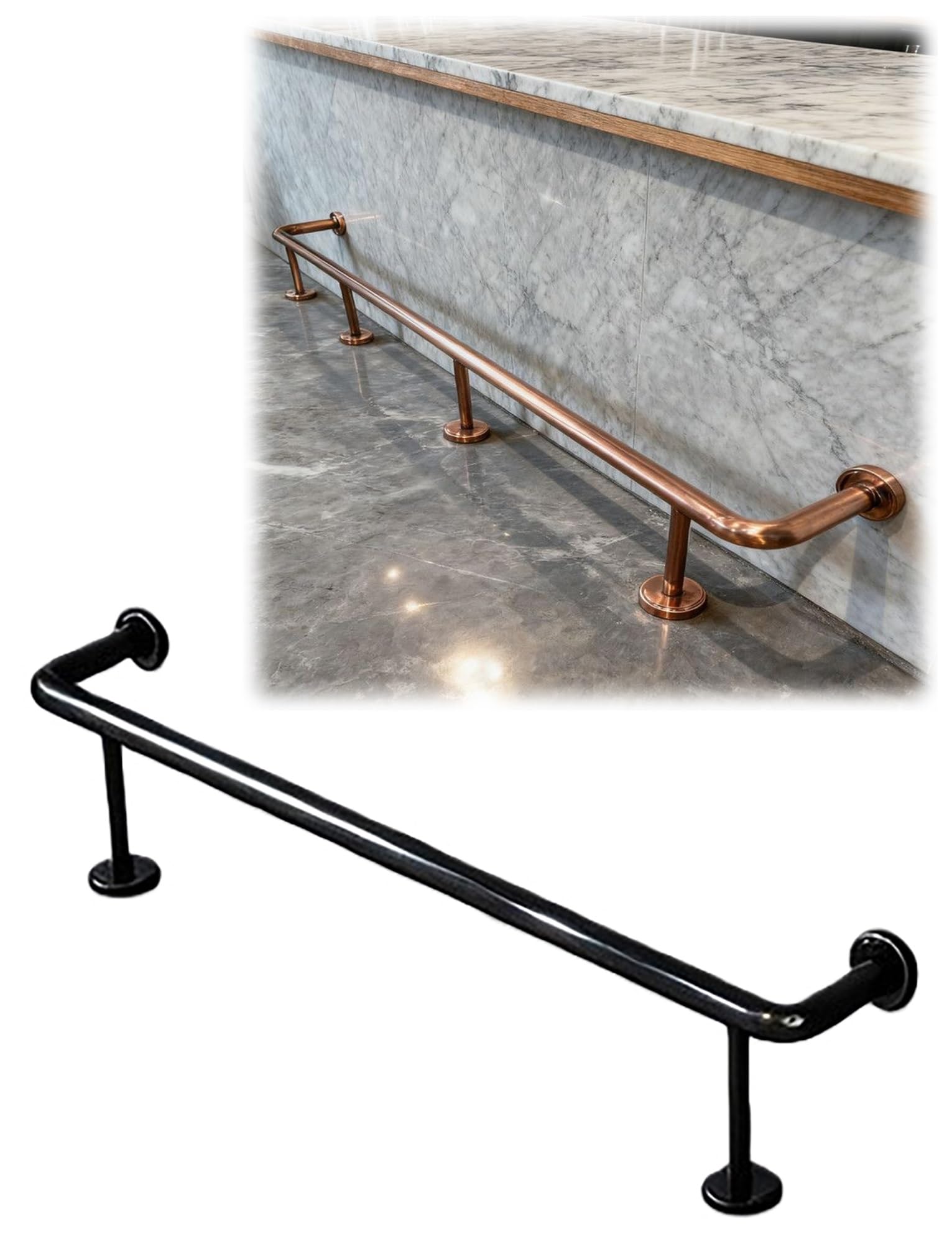 IvyLoutish Brushed Stainless Steel Commercial Bar Foot Rail Kit - 2.3ft/70cm Foot Rest for Home Pub & Kitchen Undercounter Mounting - Black Finish