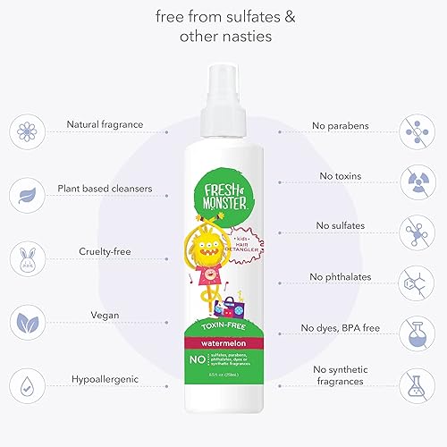 Miniatura 10 de Fresh Monster Spray desenredante para niños sin toxinas hipoalergénico y natural spray acondicionador para el cabello para niños coco paquete de 2