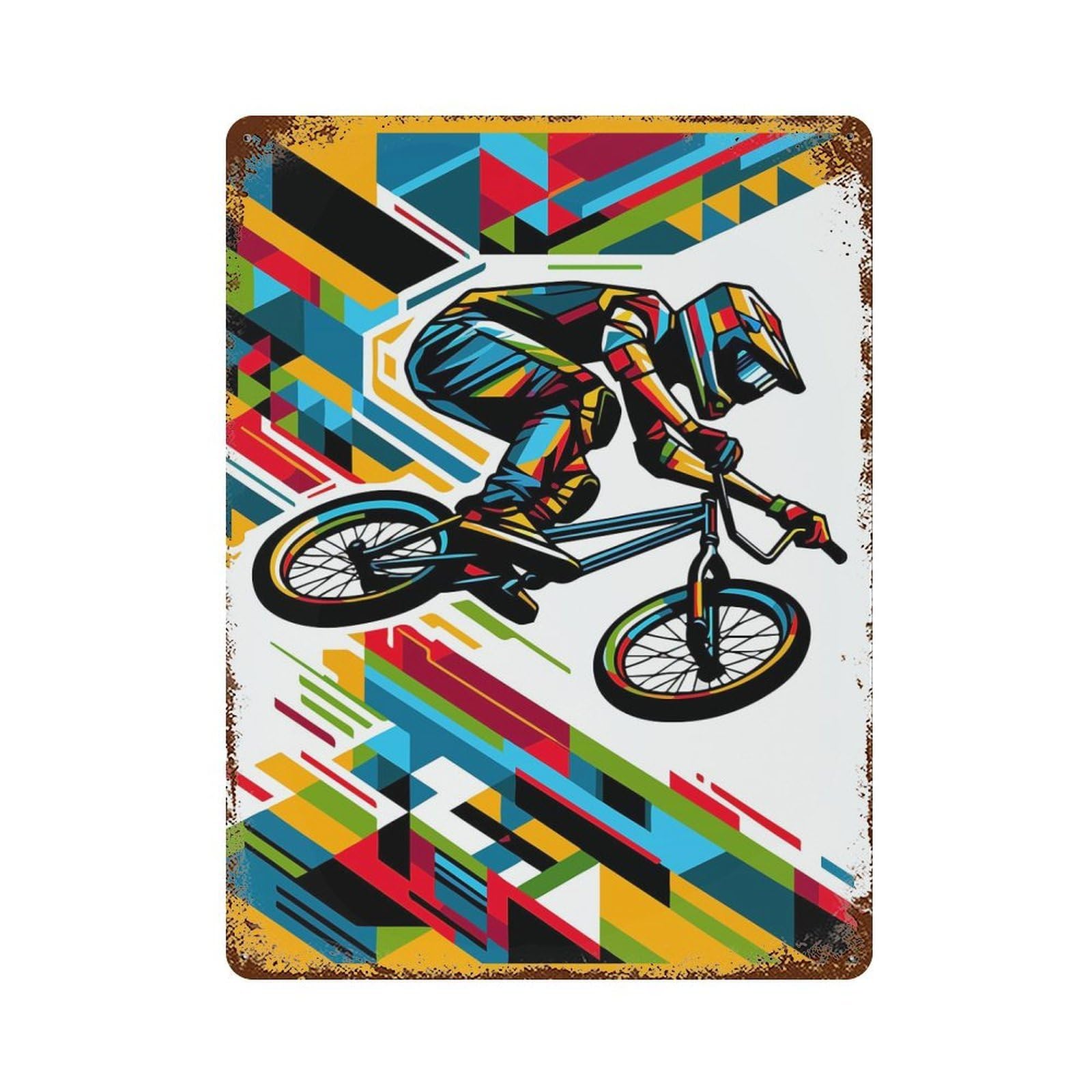 BMX Wpap Colorful Pop Art Rust Effect Tin Sign 15.7"x11.8", Old School Wall Decor for Farmhouse, Kitchen And Entryway Decor