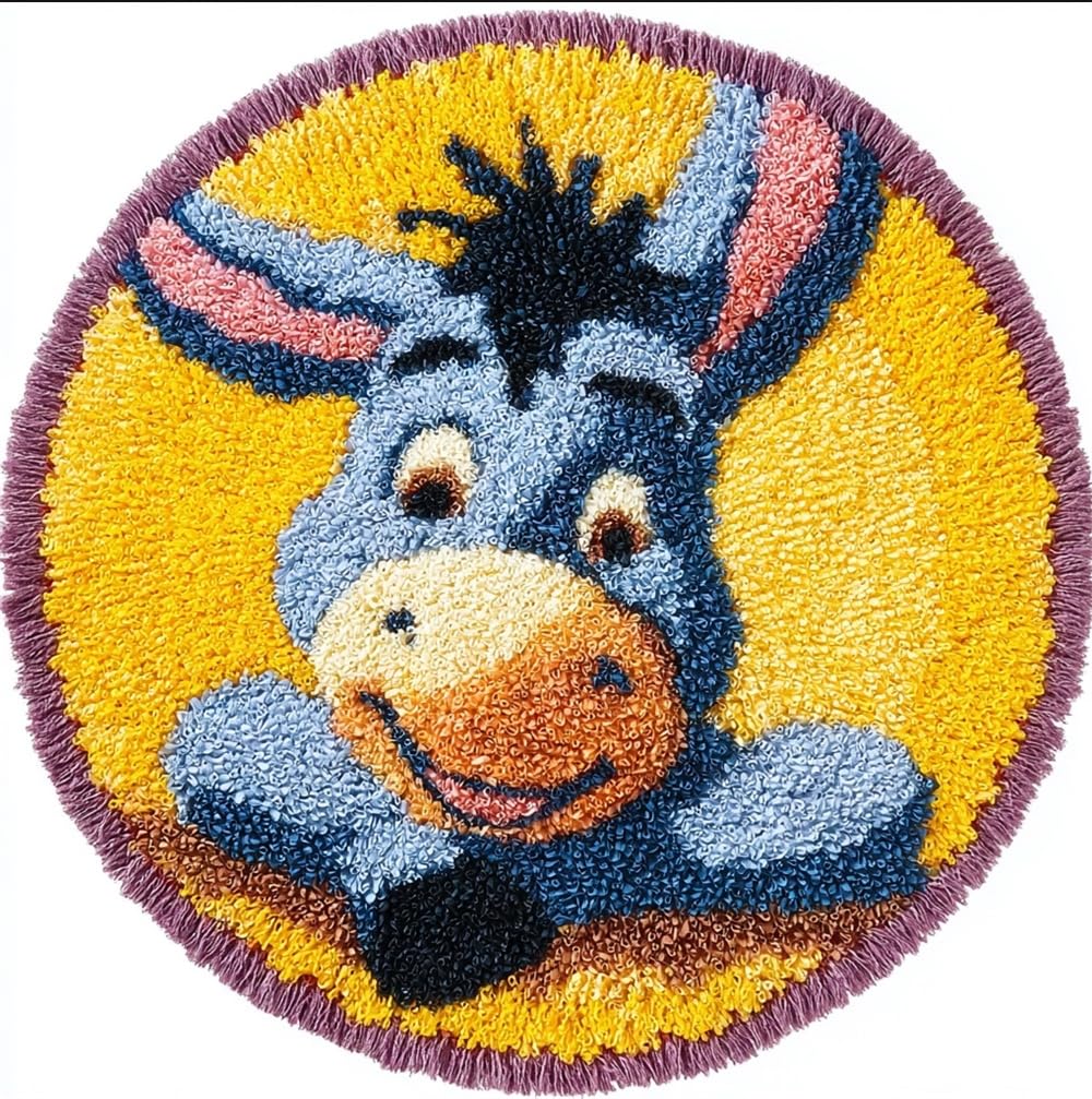 kitphoenix Latch Hook Rug Kit, DIY Latch Hook Cute Donkey 20X20Inch (50X50Cm) Rug Handmade Carpet, Crochet Yarn Embroidery Needlework Hooks DIY Latchs Kit for Beginners, Home Decor
