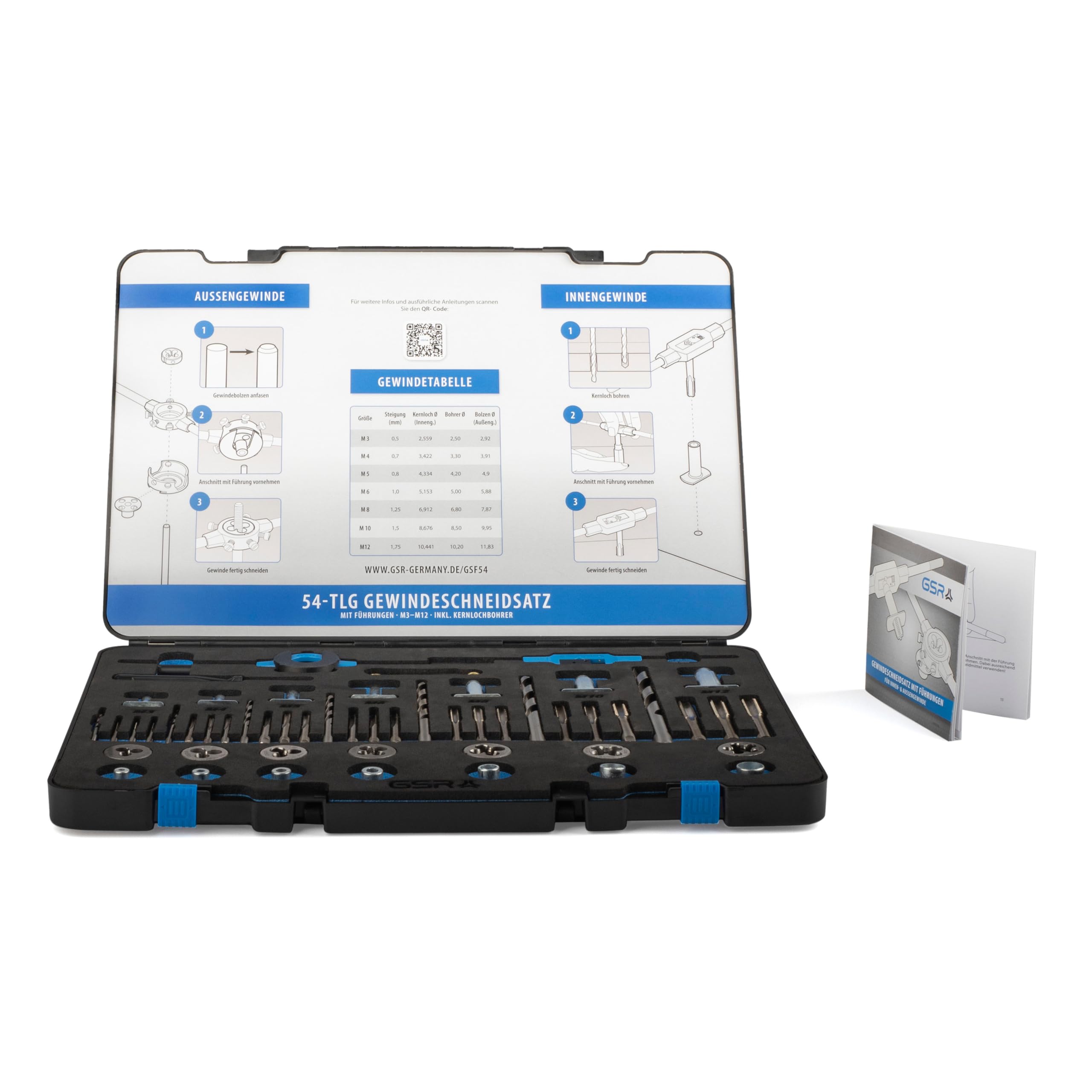 GSR 54 Piece Die Set for Precise Internal and External Threads HSS M3-M12 with Hand Augers, Guides, Twist Drills for Core Holes, Blades, Tools — view 5