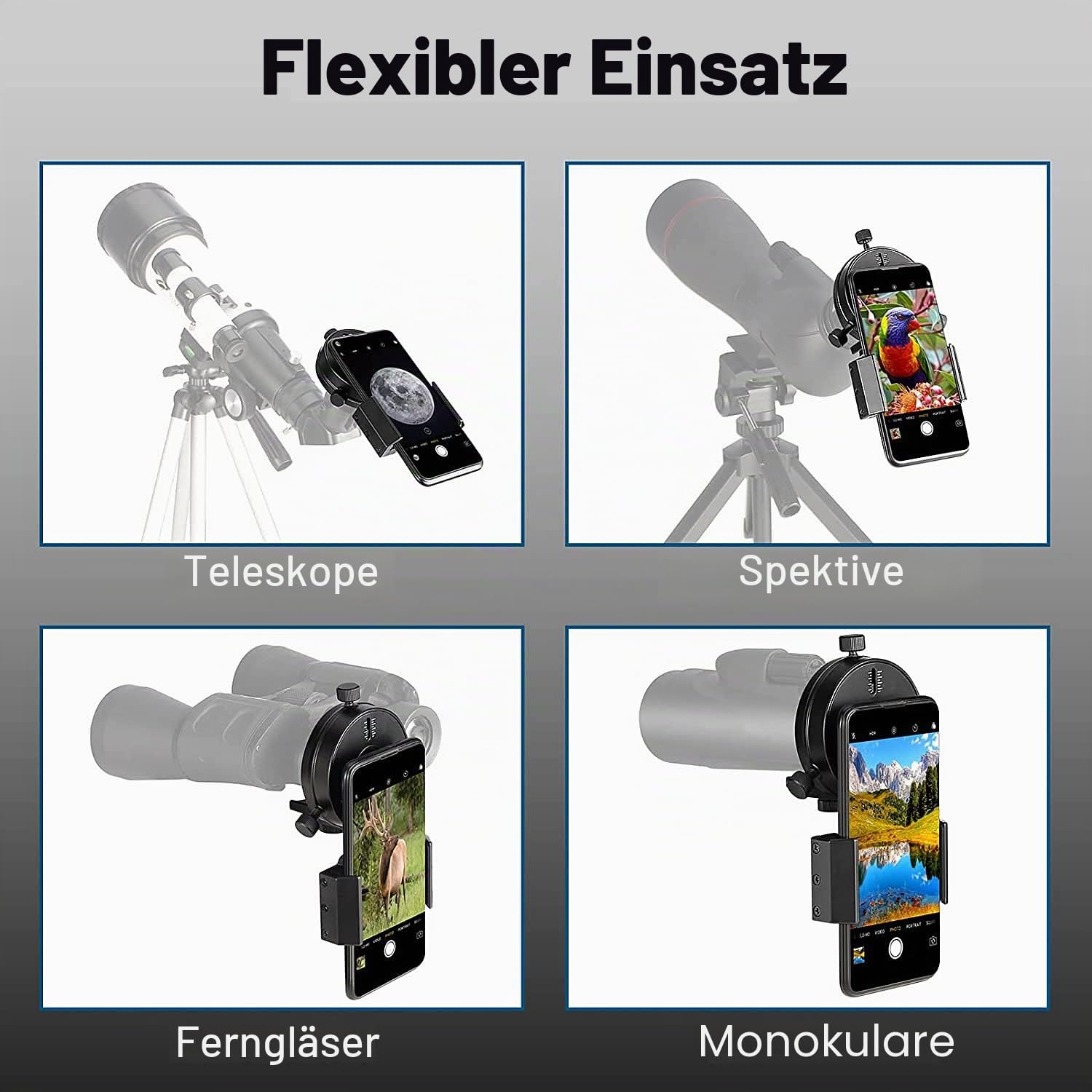 SOLOMARK Handy-Adapter - Fotografie-Adapterhalterung, funktioniert mit Ferngläsern, Monokularen, Spektiven, Teleskopen, für iPhone, Samsung, HTC, LG und mehr