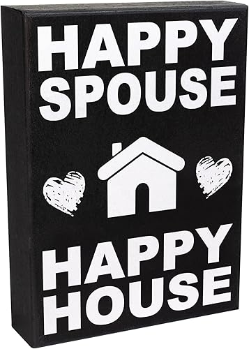 JennyGems Cartel de Happy Spouse Happy House, regalos divertidos de boda, regalos para parejas, letreros de matrimonio, decoración para parejas,