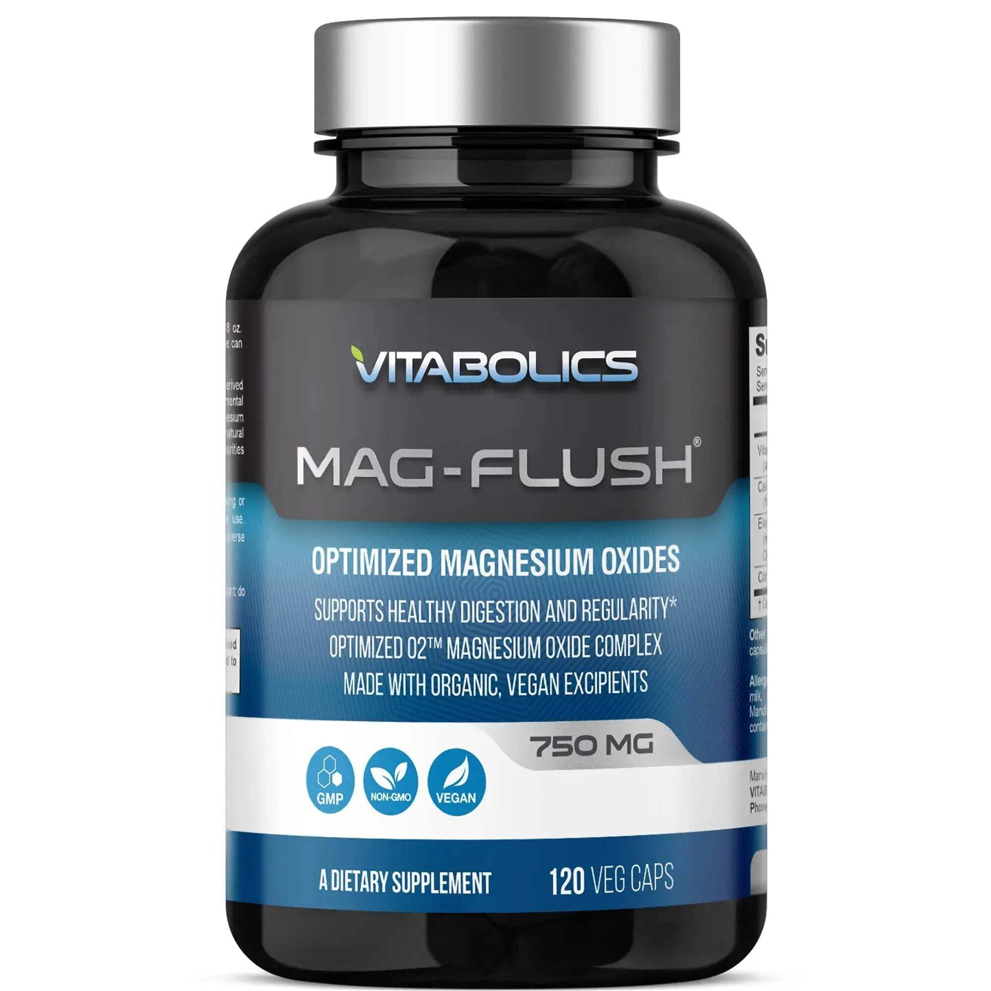 Mag Flush Magnesium Oxide Capsules 750mg 120 Vcaps - Oxygenated Magnesium Oxide Supplement for Constipation Relief, Colon Cleanse, Laxative and Digestion Support for Women and Men