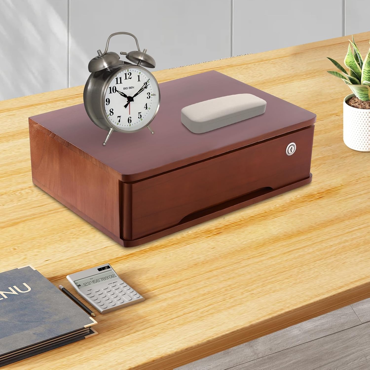 Stilvoller Schreibtisch-Organizer Aus Holz Mit Schublade Und Schloss, Hochwertiger Aktenschrank Für Zuhause Und Büro, Ideal Zur Aufbewahrung Von Papieren, Schreibwaren Walnut & White