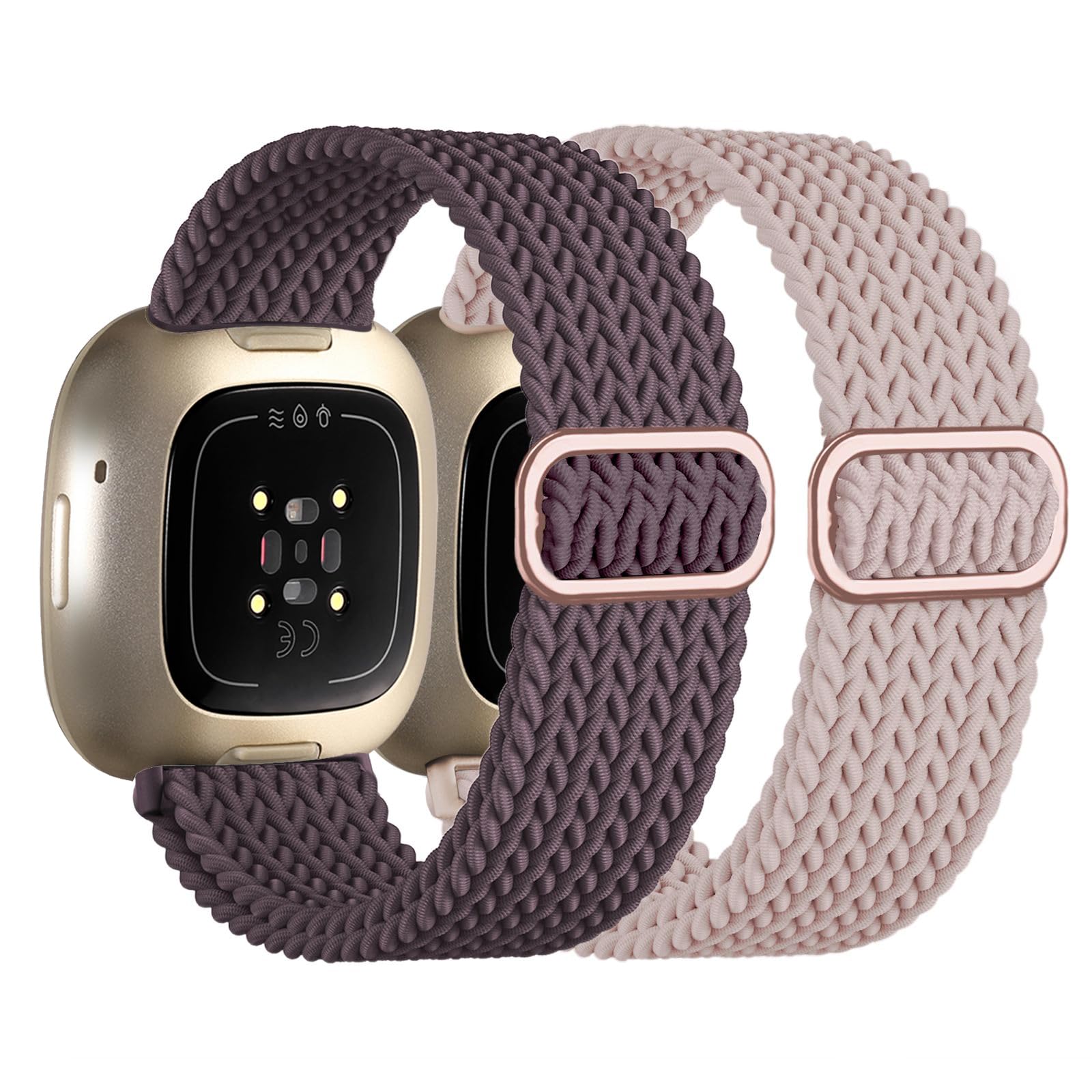 Zythtic 2 Pack Braided Straps Compatible with Fitbit Versa 3 Strap/Fitbit Versa 4 Strap/Fitbit Sense/Sense 2 Strap for Women Men Elastic Nylon Straps for Versa 3 /Versa 4 /Sense/Sense 2