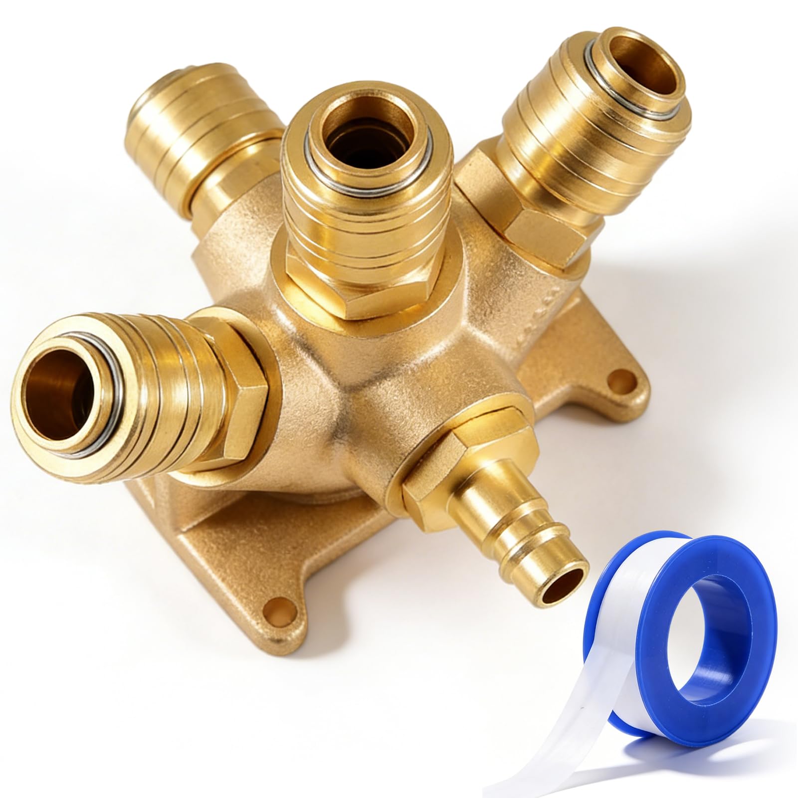 Druckluftverteiler Wanddose Druckluftweiche, Messing Druckluftweiche, 5 Fach Wanddose Druckluftverteiler für Wandmontage mit 4 x Schnellkupplung+1x Stecknippel NW 7,2 G 1/2", Druckluft Verteiler