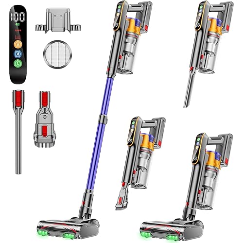 Cordless Vacuum Cleaner, 650W 55KPA 70Mins Vacuum Cleaners for Home, Stick Vacuum with 1.8L Cup, Anti-Tangle, 8-Stage Filter System, Green Light for Pet Hair, Carpet, Floor