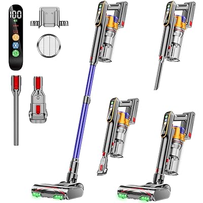 Cordless Vacuum Cleaner, 650W 55KPA 70Mins Vacuum Cleaners for Home, Stick Vacuum with 1.8L Cup, Anti-Tangle, 8-Stage Filter System, Green Light for Pet Hair, Carpet, Floor