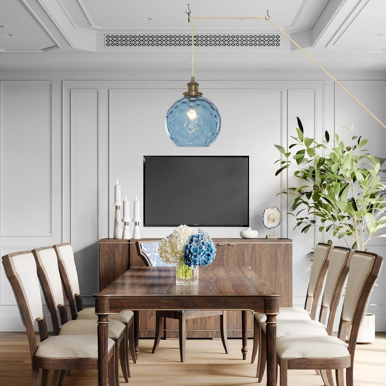 Plug in Pendant Light, Handblown Glass Pendant Light with Dimmable Switch Hanging Lights with Plug in Cord 15ft, Hanging Lamp Plug in for Dining Living Room Kitchen Island Bedroom