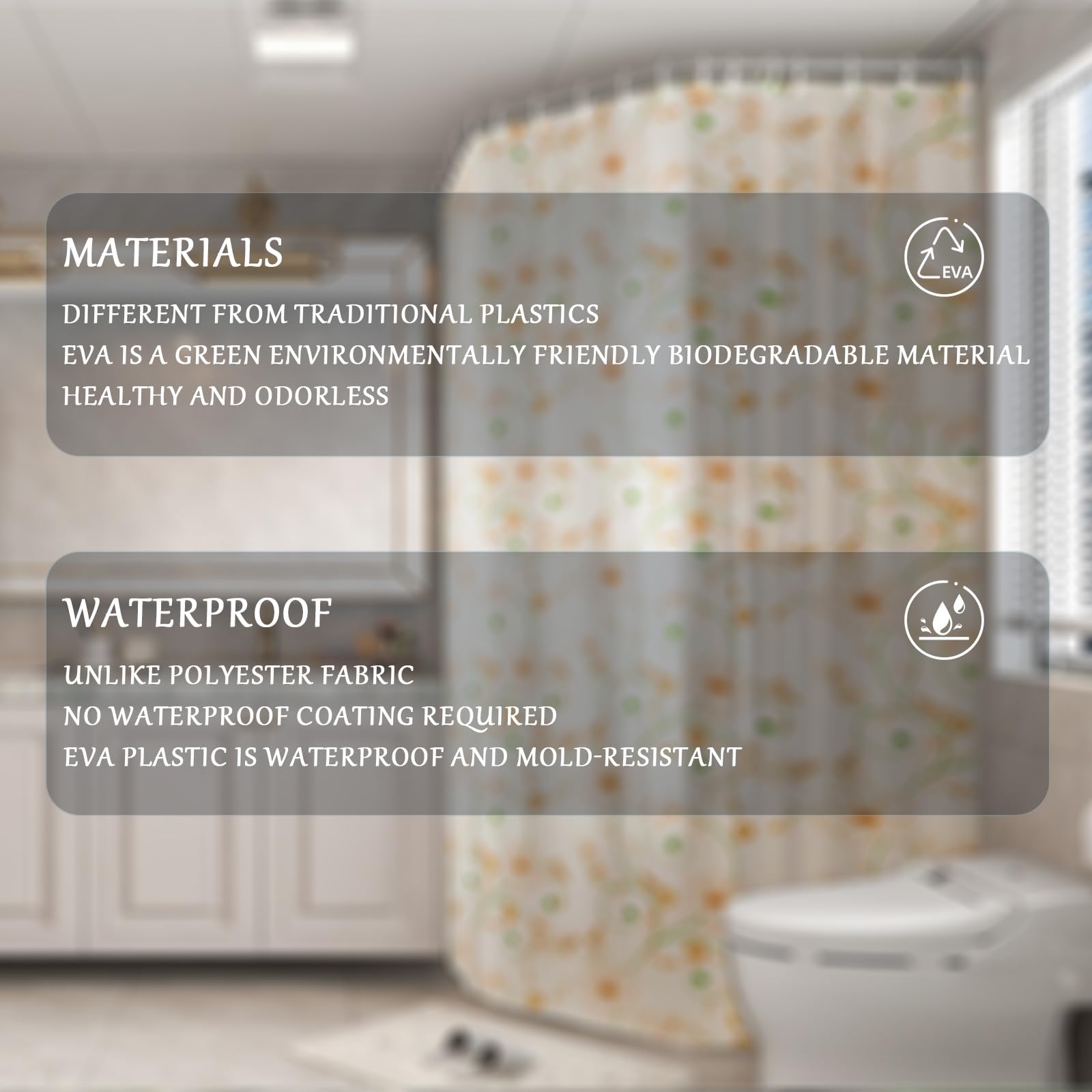 Duschvorhang 180x200 cm, Duschvorhang Anti-schimmel, Wasserdicht Und Trocknet Schnell, Waschbar Eva Shower Curtain, Mit Haken, Für Badezimmer Und Badewanne. (180 * 200cm, Geblümt C)