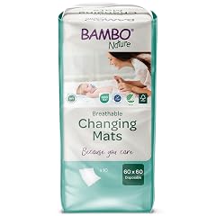 Bambo Nature Baby Disposable Changing Mats, Ultra Soft For Comfort, Ultra Absorbent, Bed Wetting Leakage Protection, Skin Friendly, Dermatologically Approved, Absorbs Up to 1300ml, 60x60cm, (10 Count)